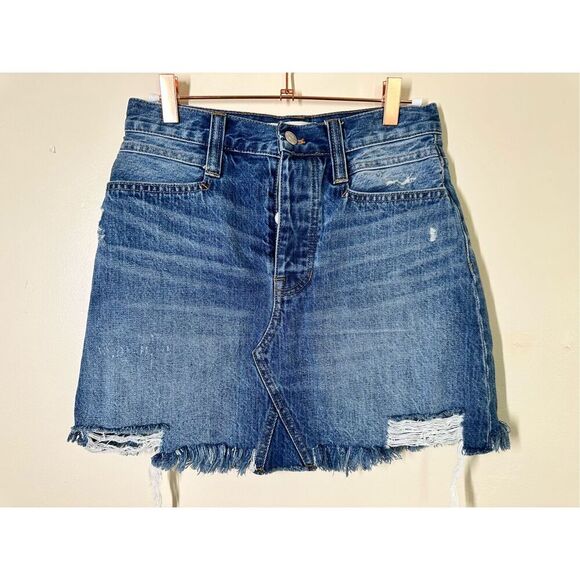 Madewell Rigid Denim Distressed Jean Skirt Size 25 - Picture 2 of 7